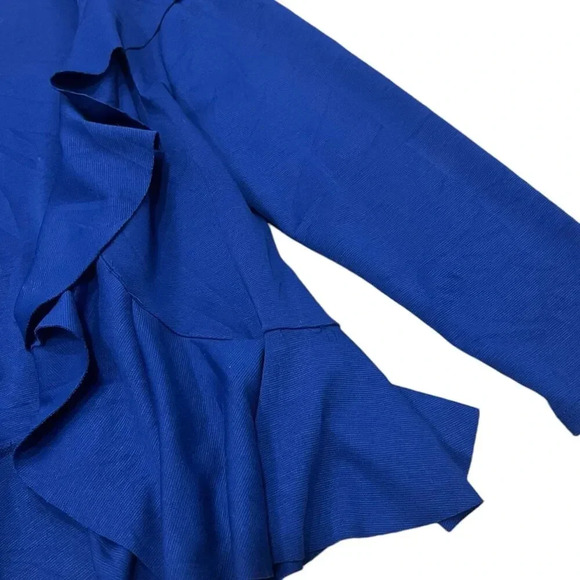 Sunny Leigh Royal Blue Ruffles Open Front Cardigan M - Picture 2 of 4